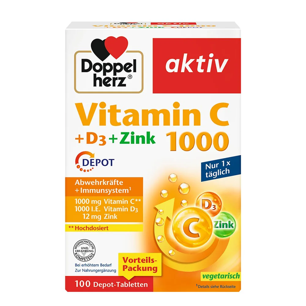 مکمل ویتامین C اکتیو با D3 و Zink داپل هرز آلمانی (100 عددی)